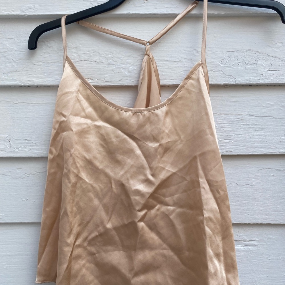 Silk Satin Sleepwear Set in Silky Soft Gold Tank and Shorts - Picture 2 of 8